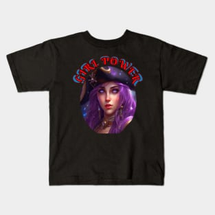 Girl power, violet eyed female pirate Kids T-Shirt